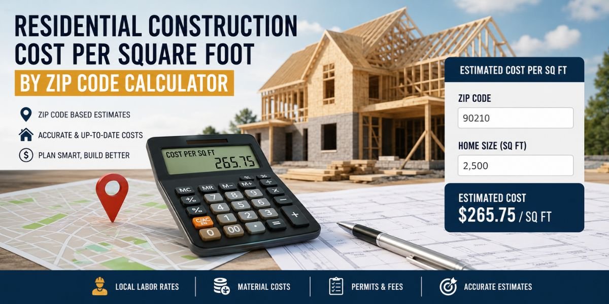 Residential Construction Cost Per Square Foot by ZIP Code Calculator